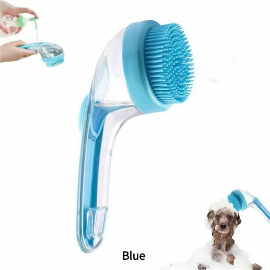 Long Handle Pet Bath Brush with Soft Silicone Head, Head Scratcher Shampoo Massager Comb for Dogs & Cats - Gentle Cleaning & Massaing Tool for Long/Short Hair Pets, Easy Grip Handle Adjustable Pet Bath Brush Set Dog Cat Hair Cleaning Bath